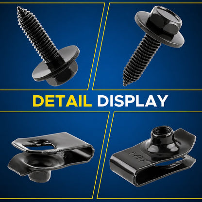 ⚙️ 40PCS 1/4'' Body Bolts & U-Nut Clips Kit, Universal Automotive Fender Bumper Splash Shield Fastener Retainer Set