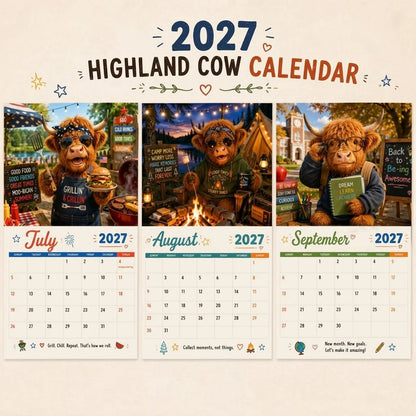 ⭐2027 Funny Highland Cow Wall Calendar | A4 Hanging Calendar