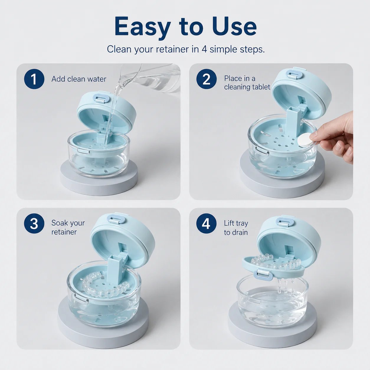 3-in-1 Leak-Proof Retainer Cleaning Case with Mirror, Drain Tray & Travel Storage