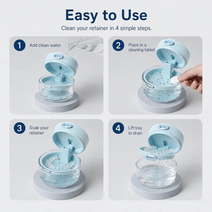 3-in-1 Leak-Proof Retainer Cleaning Case with Mirror, Drain Tray & Travel Storage