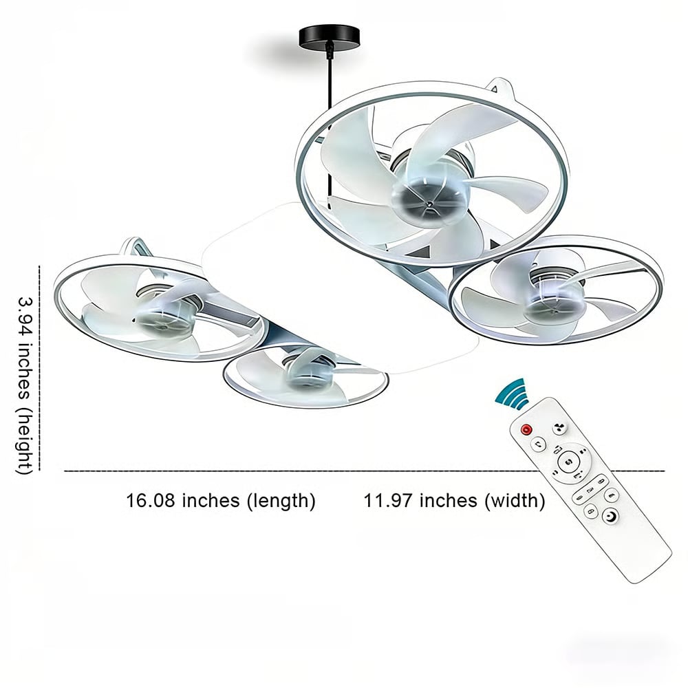 💡LED Ceiling Fan Light with Remote – Drone Design, 20W, 3 Lighting Modes, E27