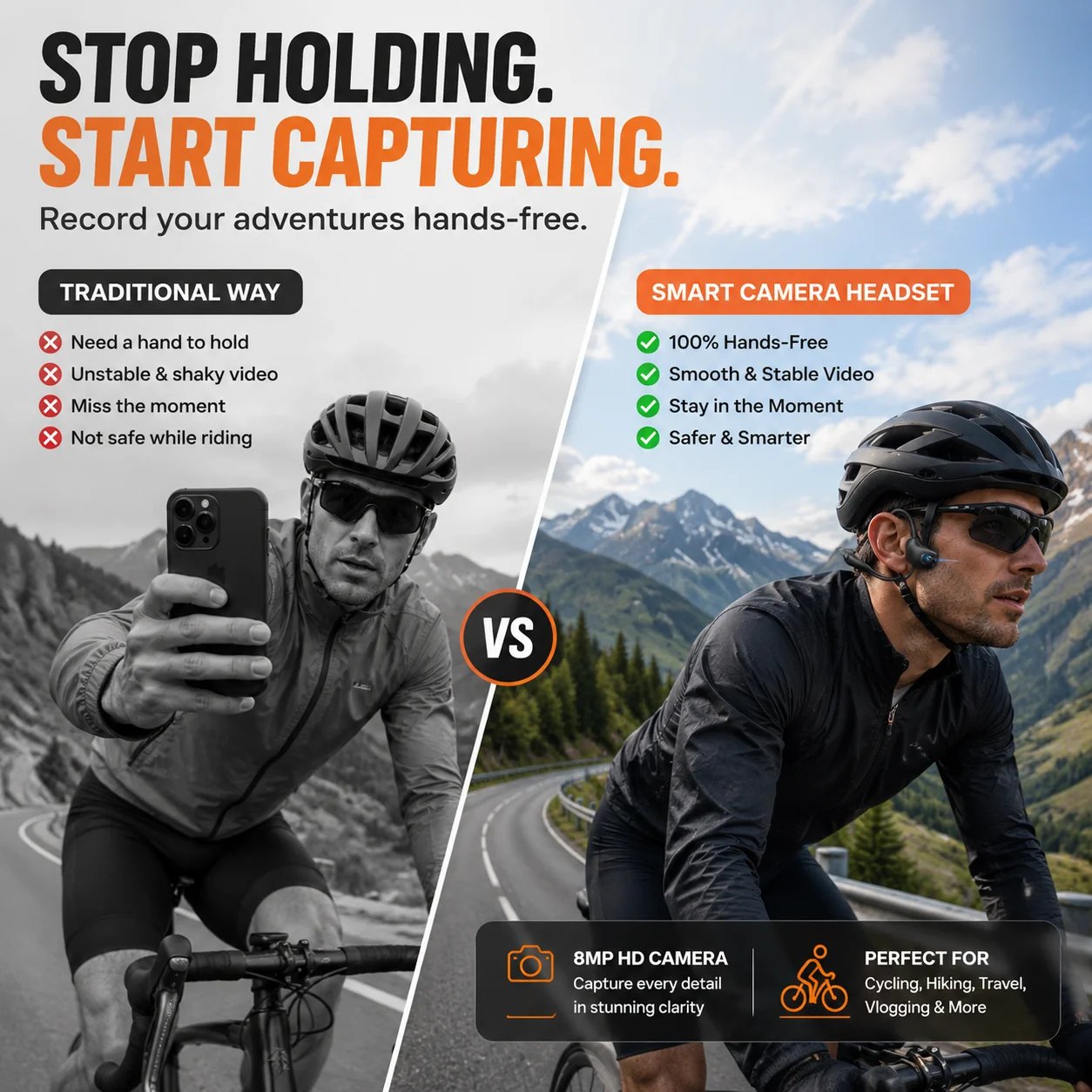 🏆 50K+ SOLD! 49% OFF🎧 8MP Smart Camera Open-Ear Headset – POV Video, Calls & AI Assistance 🎥⛺