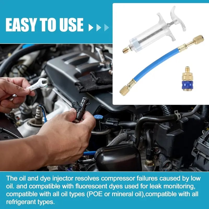 30ml AC Oil & Dye Injector Kit – Quick Connect for Automotive & HVAC Systems