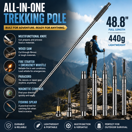 Outdoor Survival Hiking Walking Stick – Collapsible Survival Trekking Pole