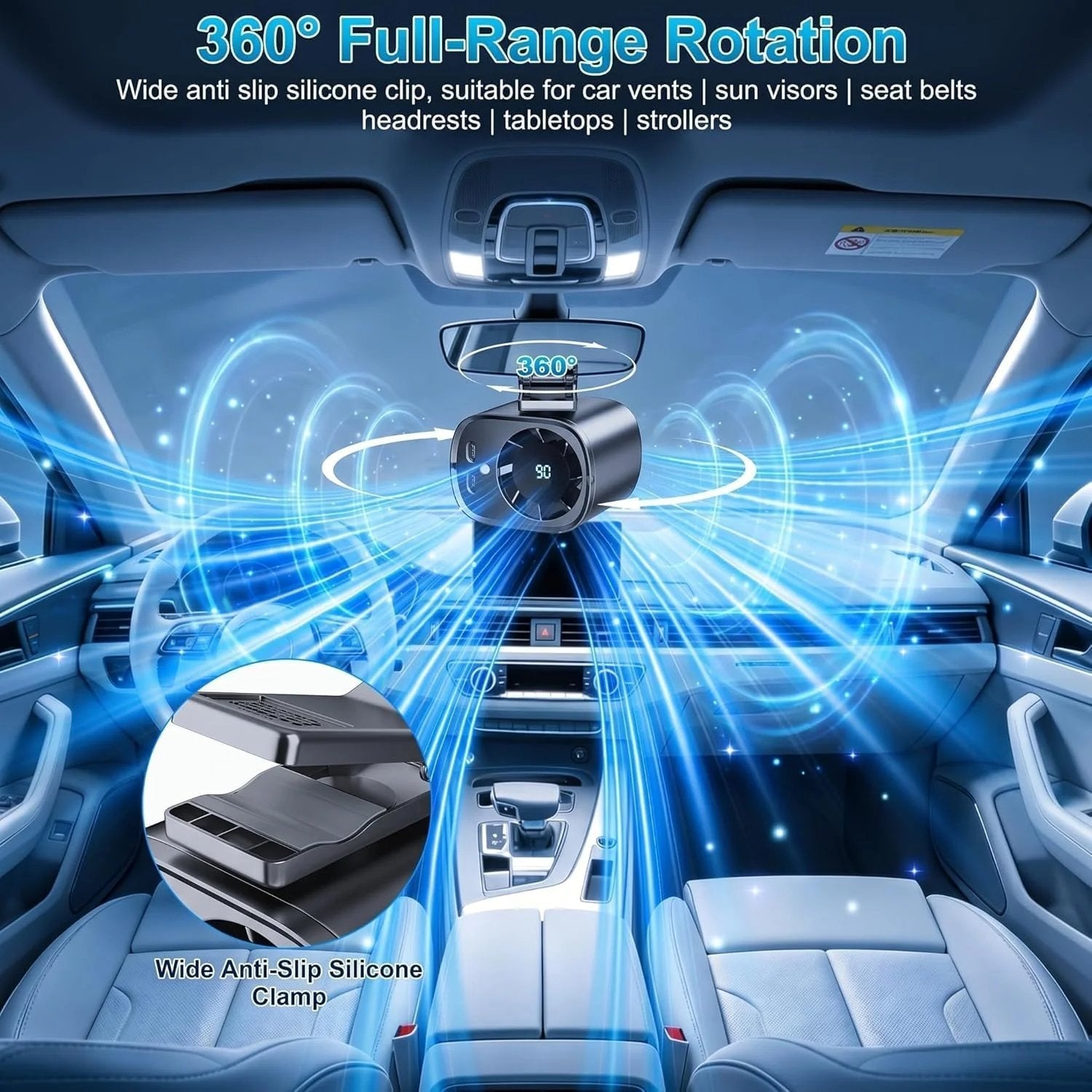 🔥2026 Semiconductor Cooling Car Clip On Fan - 360° Rotation