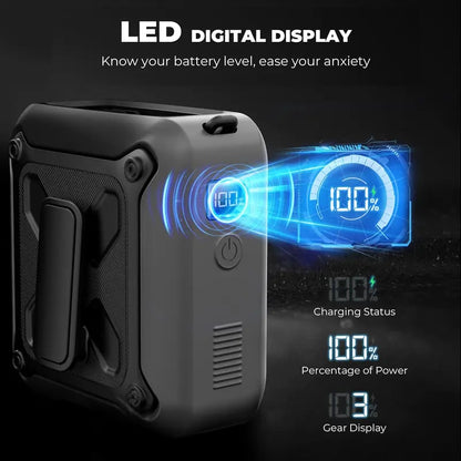 🔥Portable 5-in-1 High-Speed Waist Fan – 14500mAh Power Bank, 5 Speeds, LED Torch & Metal Clip