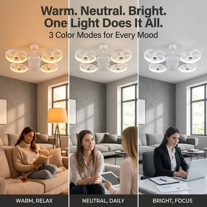 💡LED Ceiling Fan Light with Remote – Drone Design, 20W, 3 Lighting Modes, E27