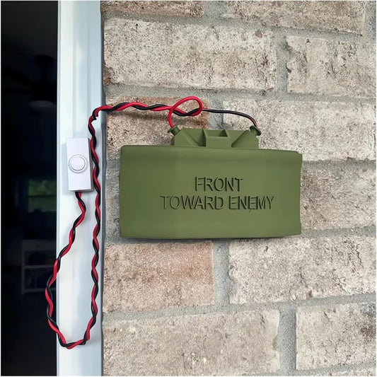 😈 Fake Mine Doorbell Prank Sign – Funny “Front Toward Enemy” No Soliciting Doorbell Cover for Home Entryway & Delivery Driver Reactions