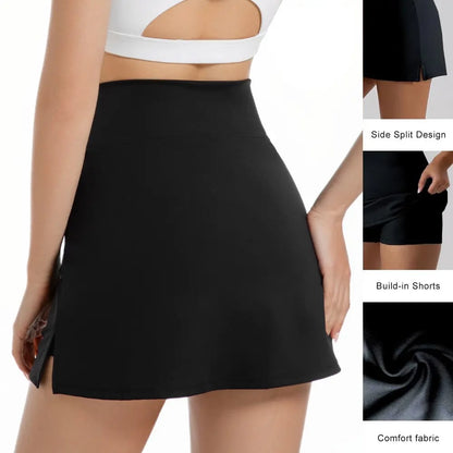 Last Day 69 % OFF 🔥 ☁️Women's Solid Color Leopard Stretch High Waist Straight Slit Mini Sports Skirt Short Skirt Breathable Anti-See-through Stretch Pencil Mini Skirt whith shorts Casual Skin Friendly🏃‍♀️