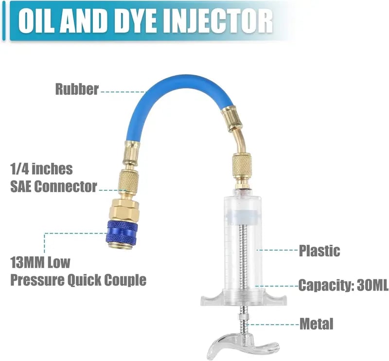 30ml AC Oil & Dye Injector Kit – Quick Connect for Automotive & HVAC Systems