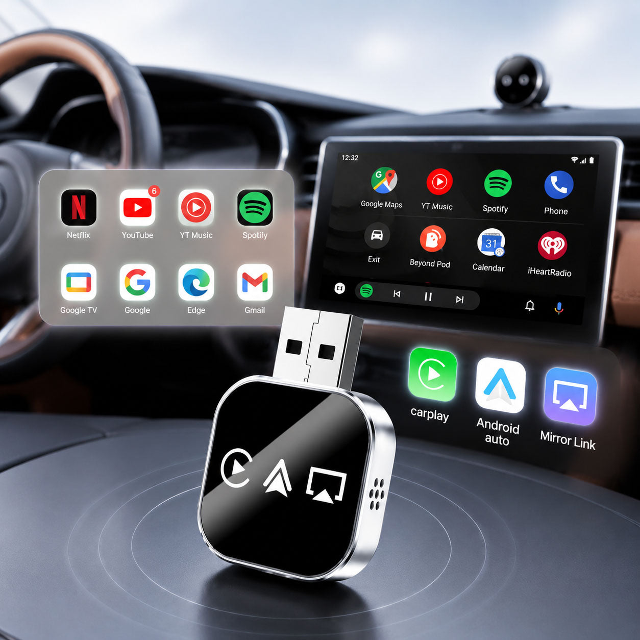 2026 Upgrade 3 in 1 Screen Mirror iOS Phone, wired to wireless Carplay adapter