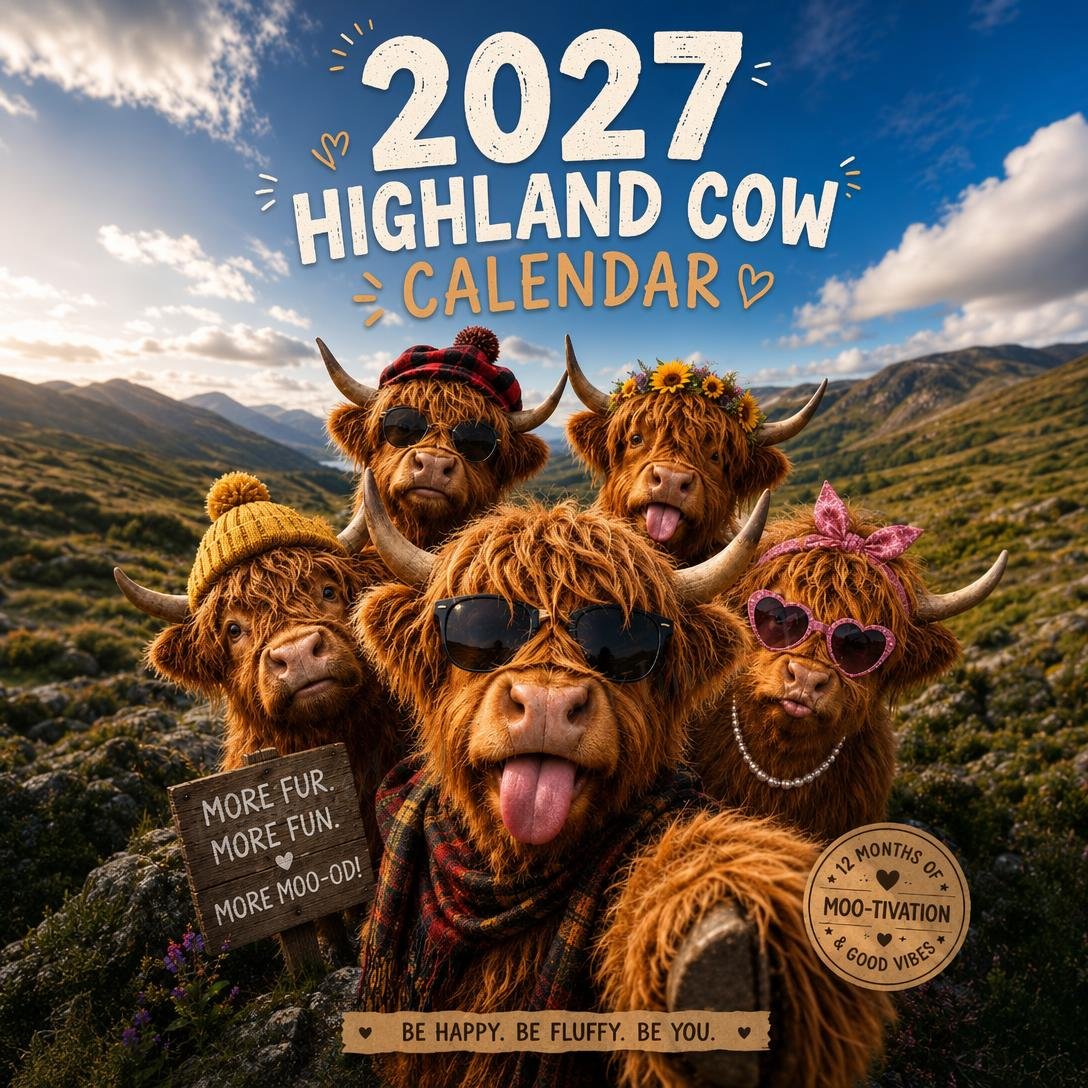 ⭐2027 Funny Highland Cow Wall Calendar | A4 Hanging Calendar