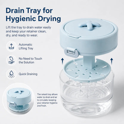 3-in-1 Leak-Proof Retainer Cleaning Case with Mirror, Drain Tray & Travel Storage
