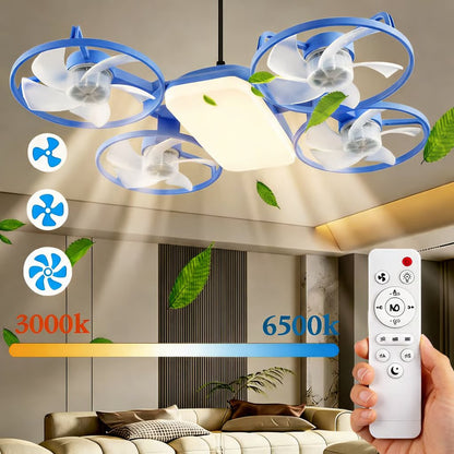 💡LED Ceiling Fan Light with Remote – Drone Design, 20W, 3 Lighting Modes, E27
