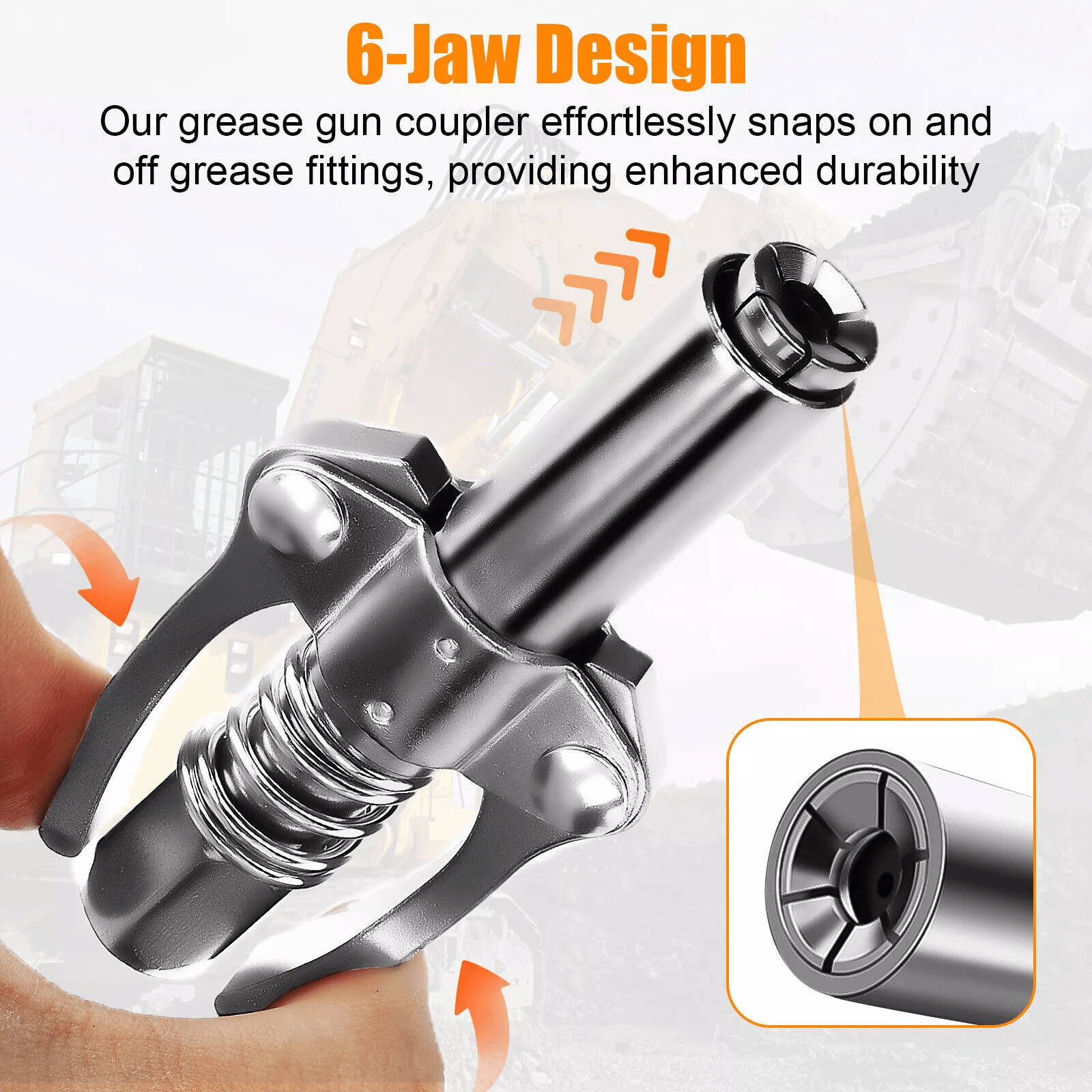 12000PSI 6-Jaw Stainless Steel Leak-Proof Universal Grease Gun Coupler