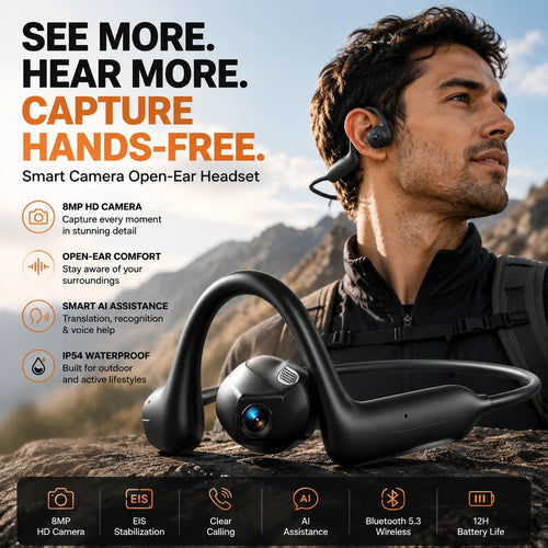 🏆 50K+ SOLD! 49% OFF🎧 8MP Smart Camera Open-Ear Headset – POV Video, Calls & AI Assistance 🎥⛺