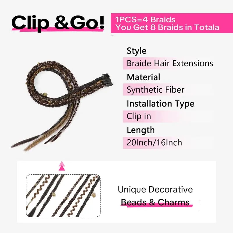 🌿 Boho Beaded Clip-In Braids – Effortless Festival & Everyday Hair Transformation