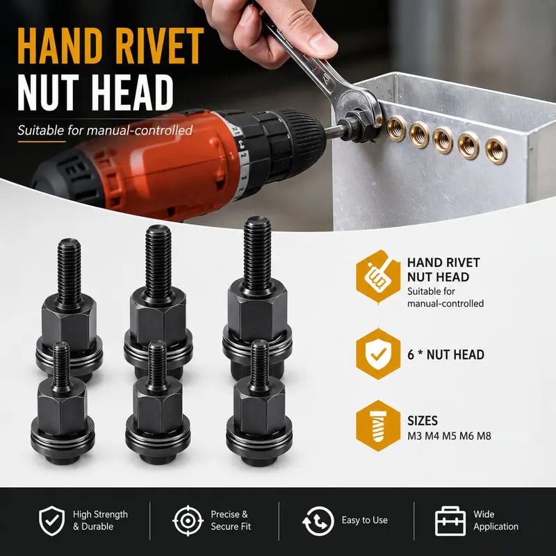 Head Rivet Nut Tool, M3 M4 M5 M6 M8 Rivnut Kit