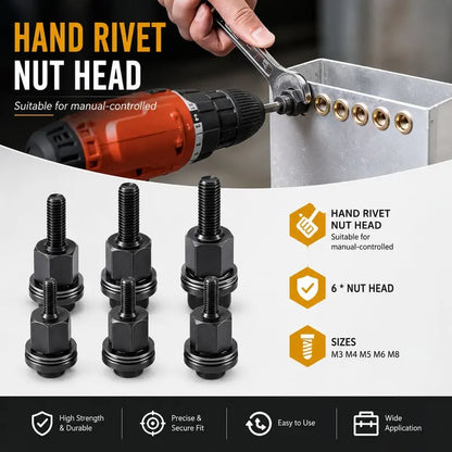 Head Rivet Nut Tool, M3 M4 M5 M6 M8 Rivnut Kit