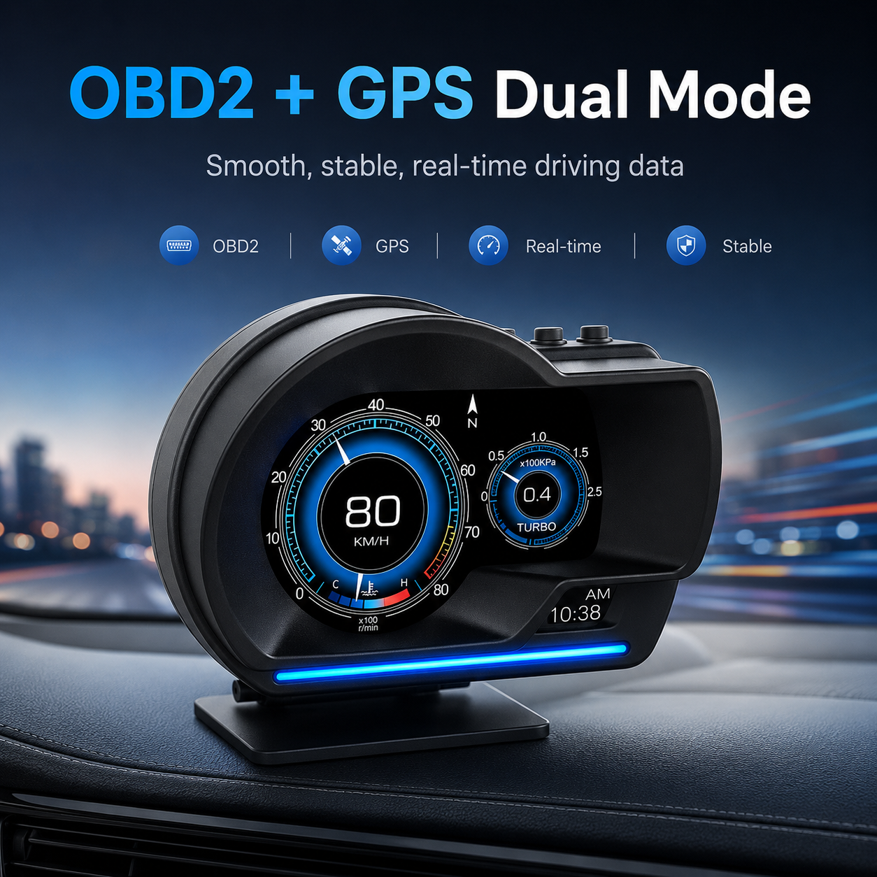 Car OBD2 + GPS Digital Display | Real-Time Vehicle Monitor & Smart Dashboard Gauge