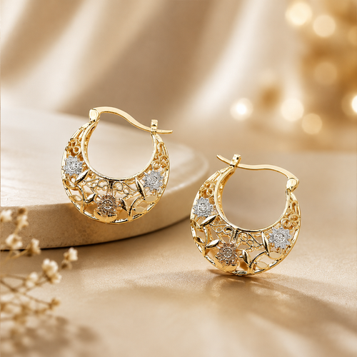 🌸 Vintage 14K Gold Flower Hoop Earrings