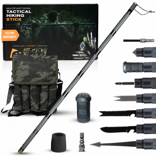 Multifunctional Tactical Hiking Stick - 15-in-1 Survival Multi-Tool for Outdoors