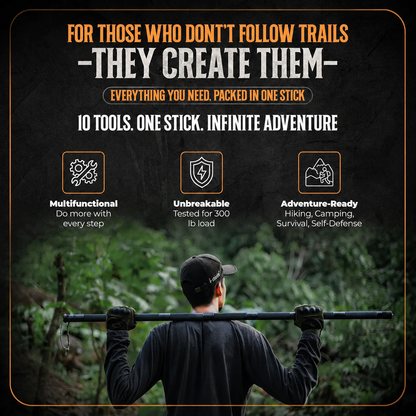 Multifunctional Tactical Hiking Stick - 15-in-1 Survival Multi-Tool for Outdoors