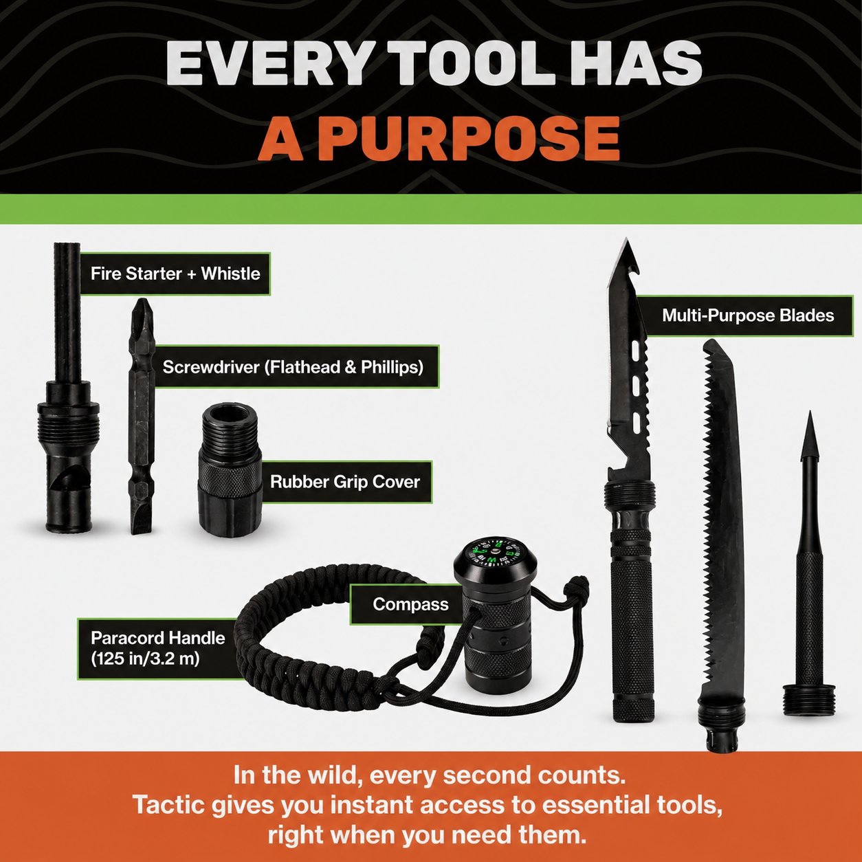 Multifunctional Tactical Hiking Stick - 15-in-1 Survival Multi-Tool for Outdoors