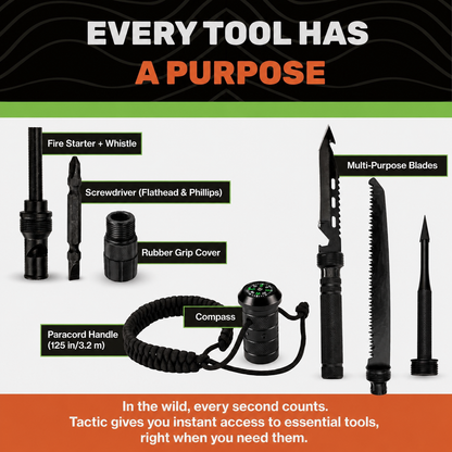 Multifunctional Tactical Hiking Stick - 15-in-1 Survival Multi-Tool for Outdoors