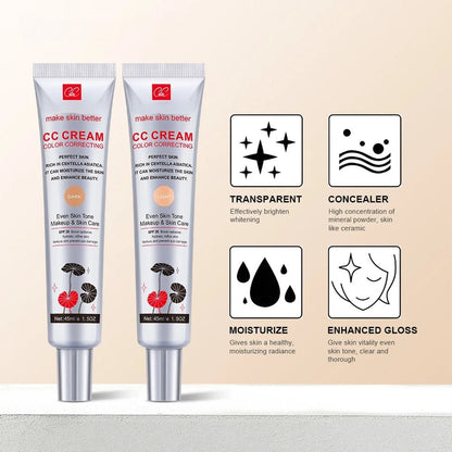 Color Correcting CC Cream with Centella - Lightweight Foundation with Whitening, BB Cream Coverage & Skin Repair in One