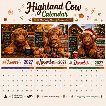 ⭐2027 Funny Highland Cow Wall Calendar | A4 Hanging Calendar