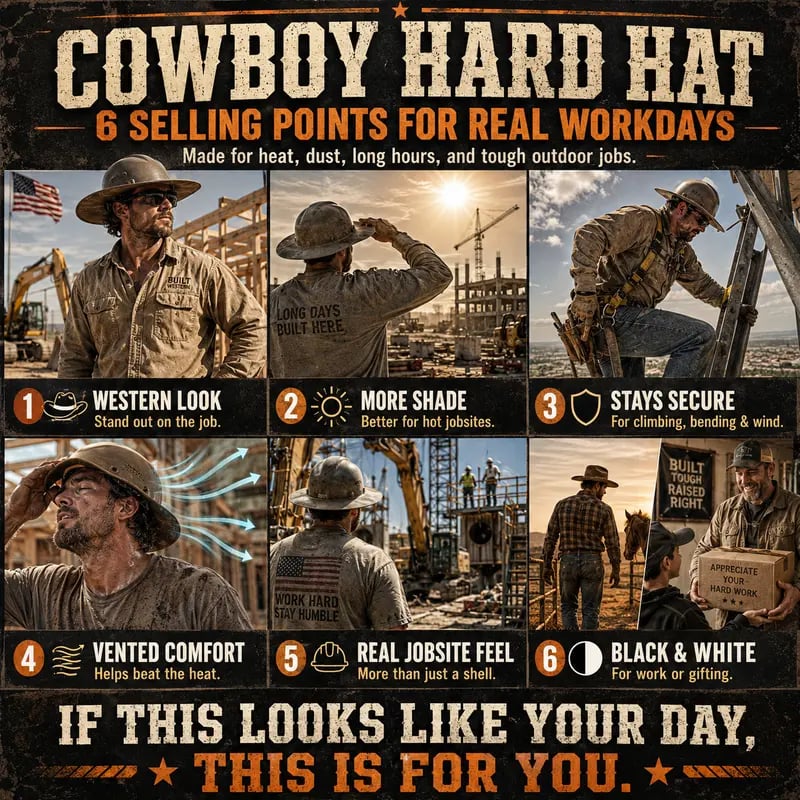 🤠Western Cowboy Hard Hat⛑️Vented Wide Brim Safety Helmet for Construction & Ranch Workers