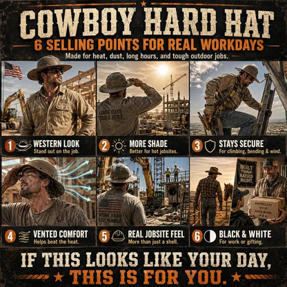 🤠Western Cowboy Hard Hat⛑️Vented Wide Brim Safety Helmet for Construction & Ranch Workers