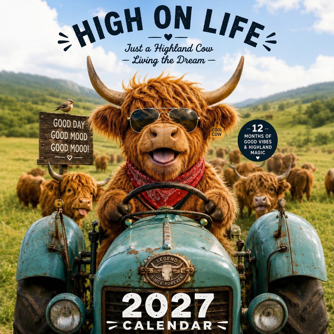⭐2027 Funny Highland Cow Wall Calendar | A4 Hanging Calendar