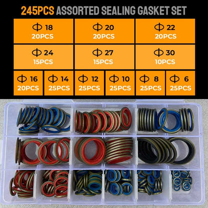 Sealing Gasket Washer Kit – 245Pcs M6-M30 Rubber O-Ring Set