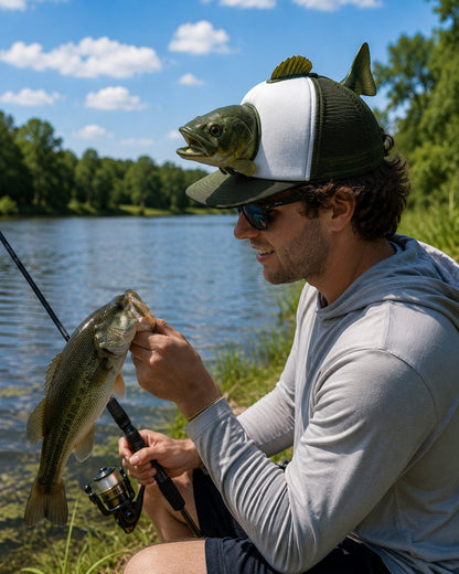 🎣3D Realistic Bass Fish Trucker Hat | Funny Novelty Fishing Cap for Anglers