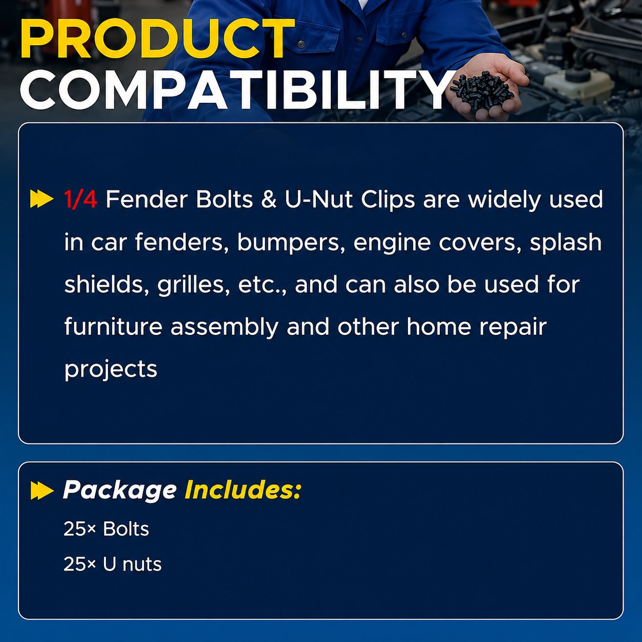 ⚙️ 40PCS 1/4'' Body Bolts & U-Nut Clips Kit, Universal Automotive Fender Bumper Splash Shield Fastener Retainer Set
