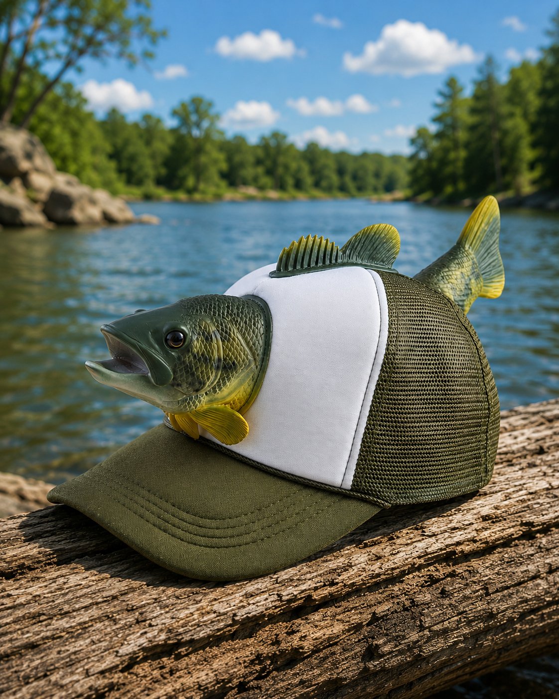 🎣3D Realistic Bass Fish Trucker Hat | Funny Novelty Fishing Cap for Anglers