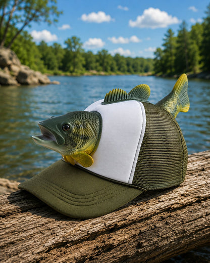 🎣3D Realistic Bass Fish Trucker Hat | Funny Novelty Fishing Cap for Anglers