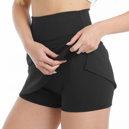 Last Day 69 % OFF 🔥 ☁️Women's Solid Color Leopard Stretch High Waist Straight Slit Mini Sports Skirt Short Skirt Breathable Anti-See-through Stretch Pencil Mini Skirt whith shorts Casual Skin Friendly🏃‍♀️