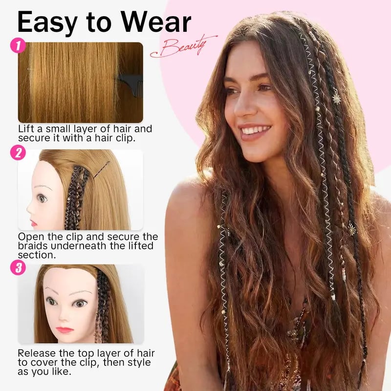 🌿 Boho Beaded Clip-In Braids – Effortless Festival & Everyday Hair Transformation