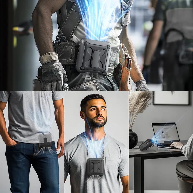 🔥Portable 5-in-1 High-Speed Waist Fan – 14500mAh Power Bank, 5 Speeds, LED Torch & Metal Clip