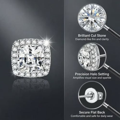 Halo Stud Earrings 4-Pack- Gold & Silver Round/Square Styles