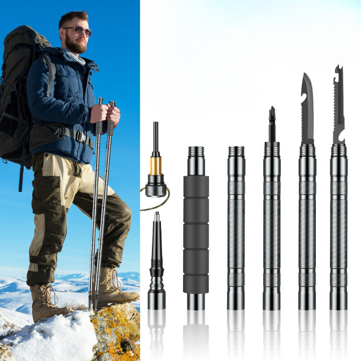 Multifunctional Tactical Hiking Stick - 15-in-1 Survival Multi-Tool for Outdoors
